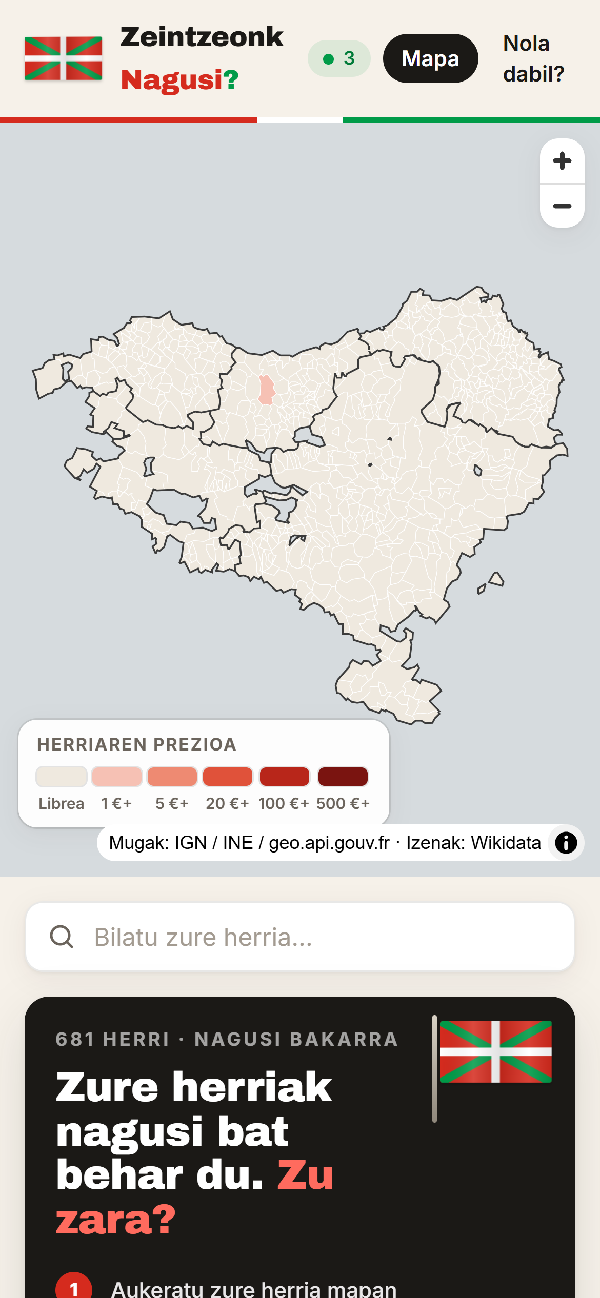 Zeintzeonk Nagusi?: the map of the 681 Basque towns, coloured by price